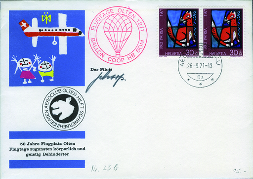 [7362.1971.02] 1971, Ballonkarte "50 Jahre Flugplatz Olten"
