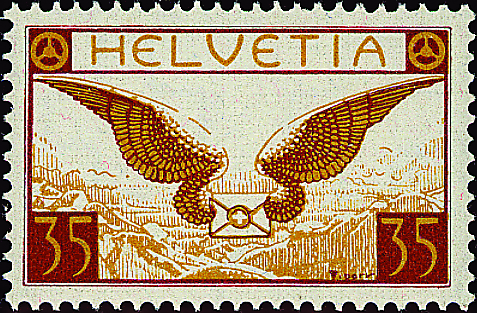 [7370.14.03] 35 Rp. geflügelter Brief, rotbraun-gelboliv