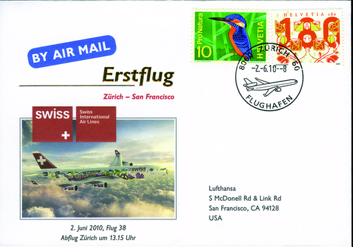 [7371.2010.01] 2010, Swiss Erstflug Zürich - San Francisco