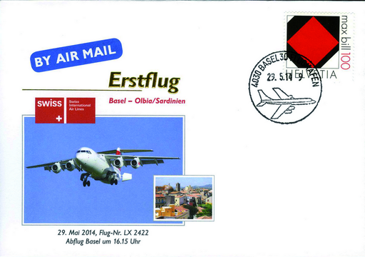 [7371.2014.22] 2014, Erstflug Swiss Airlines Basel-Olbia