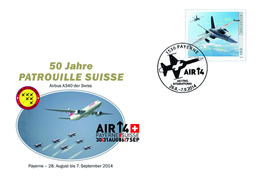 [7371.2014.32] 2014, Airbus A340 mit der Patrouille Suisse an der AIR 14