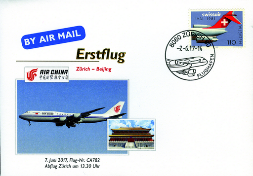 [7371.2017.12] 2017, Air China, Erstflug Zürich-China