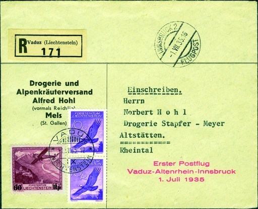 [7373.35.01] 1935, Altenrhein-Innsbruck ab Liechtenstein