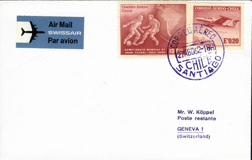 [7373.62.31] 1962, SWISSAIR, Santiago de Chile-Genf