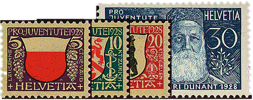 [7390.45.01] 1928, Städtewappen und Bildnis Henri Dunants