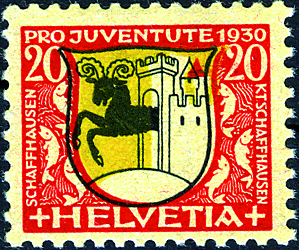 [7390.55.05] 20+(5) Rp. Schaffhausen, "Fehlender Gründruck"