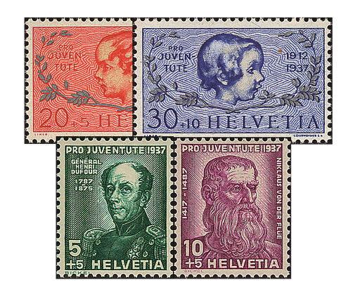 [7390.81.01] 1937, Bildnisse General Dufour und Nikolaus' von Flüe, Knaben- und Mädchenkopf