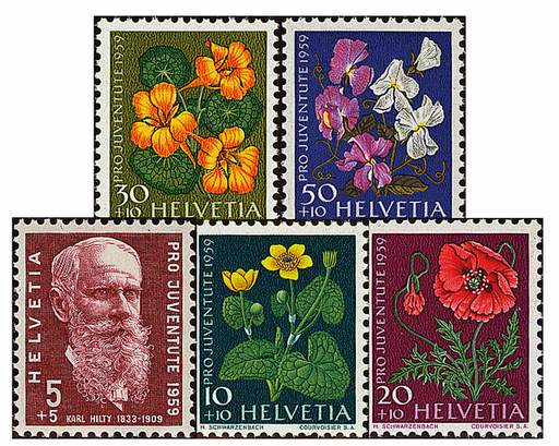 [7390.178.01] 1959, Bildnis Karl Hiltys, Wiesen- und Gartenblumen