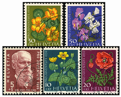 [7390.178.02] 1959, Bildnis Karl Hiltys, Wiesen- und Gartenblumen