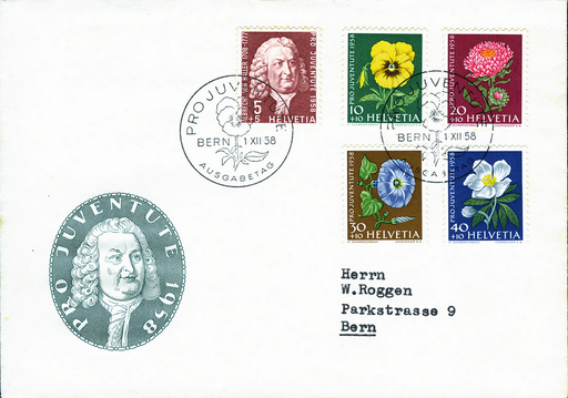 [7396.173.01] 1958, Bildnis Albert von Hallers, Wiesen- und Gartenblumen