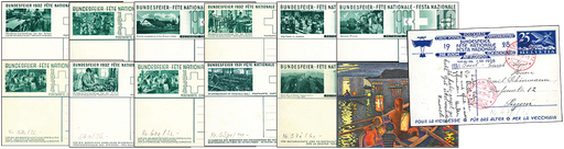 [7404.1928.01] 1928-33 Spezial-Kollektion mit über 12 hochwertigen, gesuchten Bundesfeier-Spitzenstücken