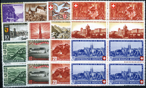 [7405.1.09] 1938-1944, Pro Patria Komplett-Kollektion