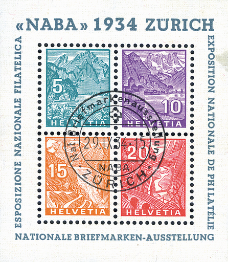 [7410.1.10] 1934, Nationale Briefmarkenausstellung in Zürich (NABA) ET-Stempel