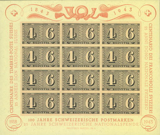 [7410.16.01] 1943 Luxusblatt 100 Jahre Schweizerische Postmarken