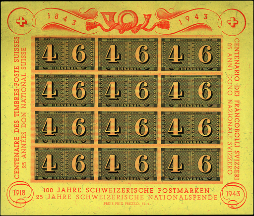 [7410.16.01] 1943 Luxusblatt 100 Jahre Schweizerische Postmarken