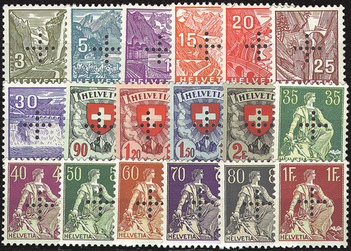 [7430.1.01] 1935-1937, Freimarken mit eingelochtem Kreuz