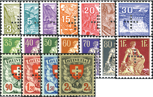 [7430.1.02] 1935-1937, Freimarken mit eingelochtem Kreuz
