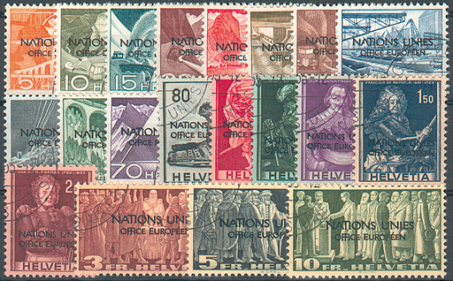 [7490.1.02] 1950, Freimarken mit Aufdruck "NATIONS UNIES OFFICE EUROPÉEN"