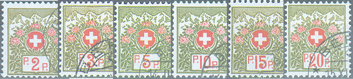 [7568.2.07] 1911-1926, Schweizer Wappen und Alpenrosen, blaugrünes Papier