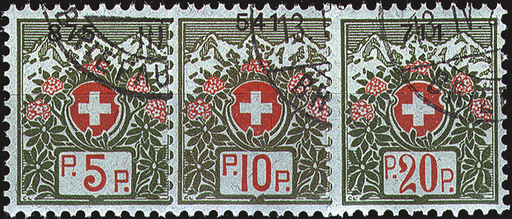 [7568.8.04] 1911-1926, Schweizer Wappen und Alpenrosen, blaugrünes Papier