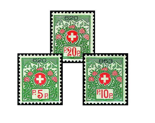 [7568.11.03] 1927, Schweizer Wappen und Alpenrosen, Faserpapier