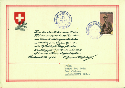 [7594.8.05] Generalskarte, Feldpost - Stempel &quot;Persönlicher Stab des Generals&quot;
