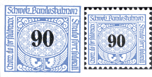 [7600.80.01] 90 Rp. Flügelrad, hellblau-schwarz, "Ungezähnt statt gezähnt"