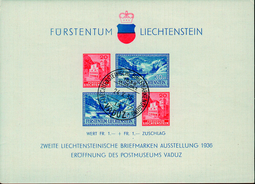[7840.14.02] 1936, 2. Liechtensteinische Briefmarkenausstellung und Eröffnung des Postmuseums in Vaduz