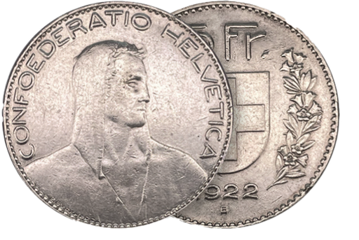 [7876.1922.01] 1922, 5 Fr. Silber-Kursmünze Hirtenkopf, erster Riesenfünfliber mit dem Hirtenkopf-Motiv