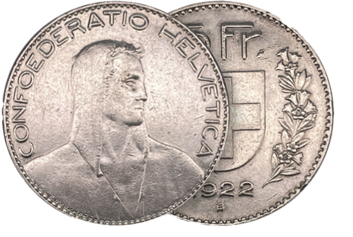 [7876.1922.01] 1922, 5 Fr. Silber-Kursmünze Hirtenkopf