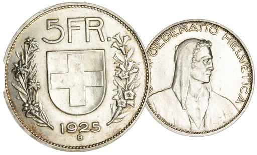 [7876.1925.01] 1925, 5 Fr. Silber-Kursmünze Hirtenkopf