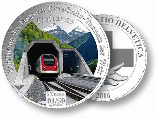 [7986.2016.22] 5 Unzen-Silber-Gedenkprägung &quot;Gottardo&quot;