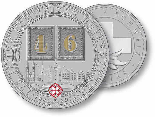 [7986.2018.64] 2018, 5 Unzen "175 Jahre Schweizer Briefmarken"