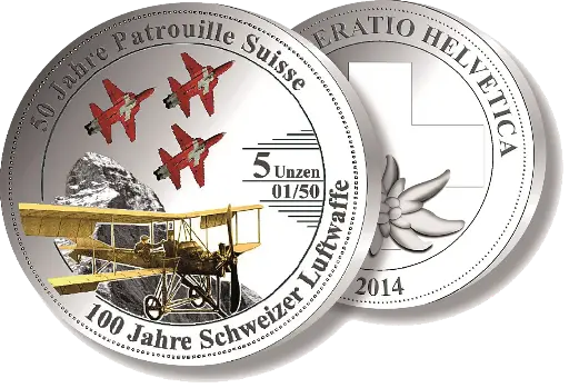 [7990.2014.03] 2014, 5 Unzen "100 Jahre Luftwaffe/50 Jahre Patrouille Suisse"