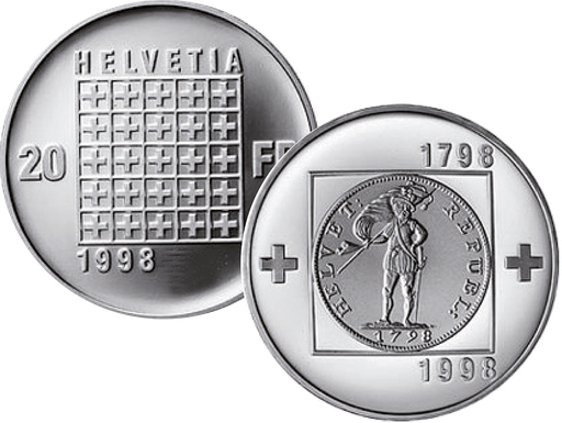 [7996.1998.04] 1998, 20 Fr. Gedenkmünze "200 Jahre Helvetische Republik"