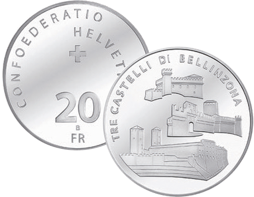 [7996.2004.11] 2004, 20 Fr. Gedenkmünze "Tre Castelli di Bellinzona"