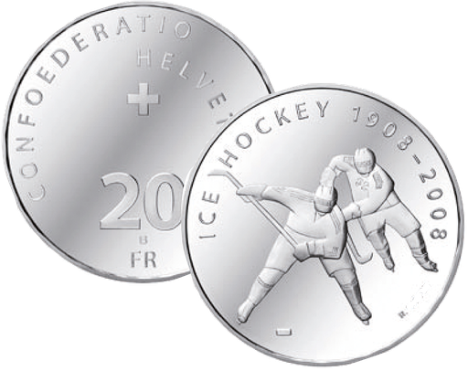 [7996.2008.42] 2008, 20 Fr. Gedenkmünze "100 Jahre Eishockey"