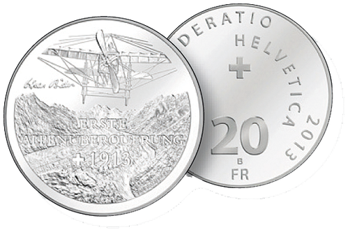 [7996.2013.01] 2013, 20 Fr. Gedenkmünze "Erste Alpenüberquerung im Flugzeug"