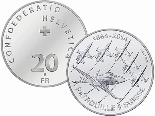 [7996.2014.01] 2014, 20 Fr. Gedenkmünze &quot;50 Jahre Patrouille Suisse&quot;