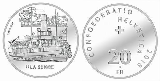 [7996.2018.02] 2018, 20 Fr. Gedenkmünze &quot;Dampfschiff La Suisse&quot;