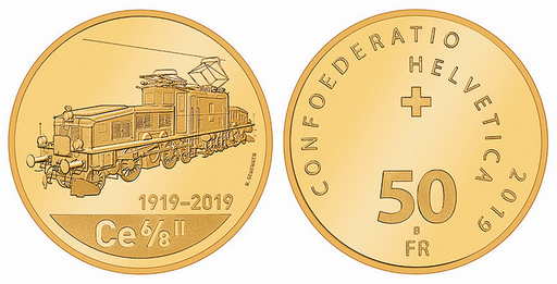 [7997.2019.23] 50 Franken Goldmünze &quot;Krokodil Lokomotive&quot;