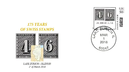 [9100.2018.01] 2018, US-Zazzle Briefmarke "175 Jahre Schweizer Briefmarken"