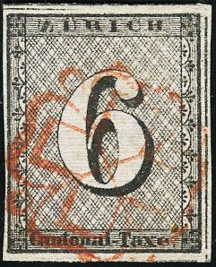 [7013.2.36] 1843, Zürich 6, Type IV, 59.Marke