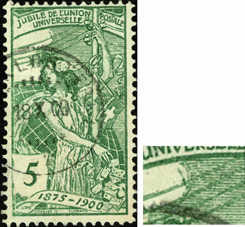 [7280.77.41] 5 Rp. grün, "Starker Farbkratzer auf dem 1. Draht"