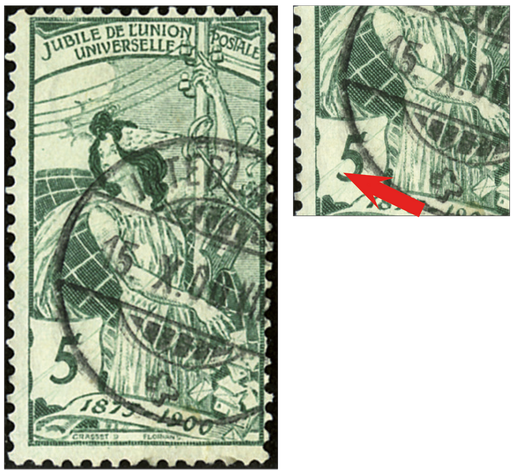 [7280.77.01] 5 Rp. grün, "Starker Kratzer durch den Unterarm bis in das Wertschild hinein, sog. Armband "