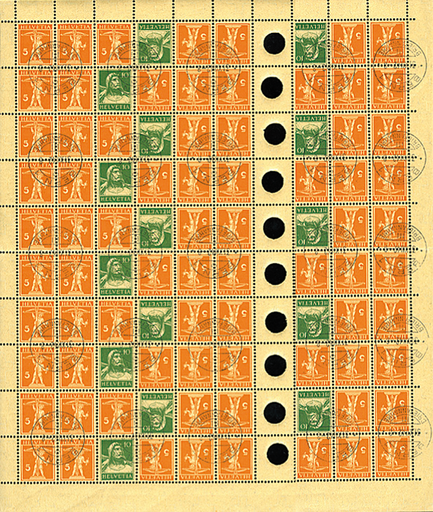 [7300.152.04] 5 Rp. rotorange, sämisch und 10 Rp. grün