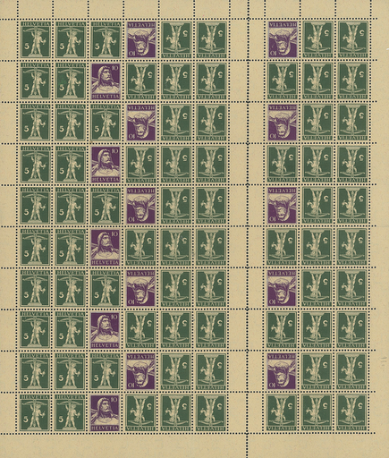 [7300.183.05] 1930, Tellknabe mit Armbrust, 5 Rp. olivgrün, sämisch und 1930, Tellbrustbild, 10 Rp. dunkelviolet