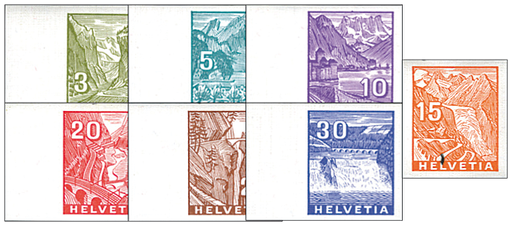 [7300.194.08] 1934, Landschaftsbilder (Buchdruck), Probedrucke ungezähnt