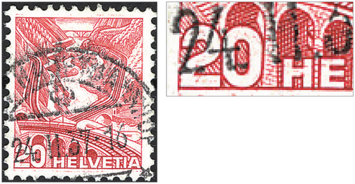 [7300.205.42] 20 Rp. Val Leventina, "Doppelprägung in der 20, in HELVETIA, nach oben und unten im Rand"