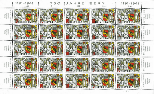 [7300.253.62] 10 Rp. Herzog Berchtold, dunkelgrau-rot, "Rot- und Schwarzdruck nach rechts ausgequetscht"